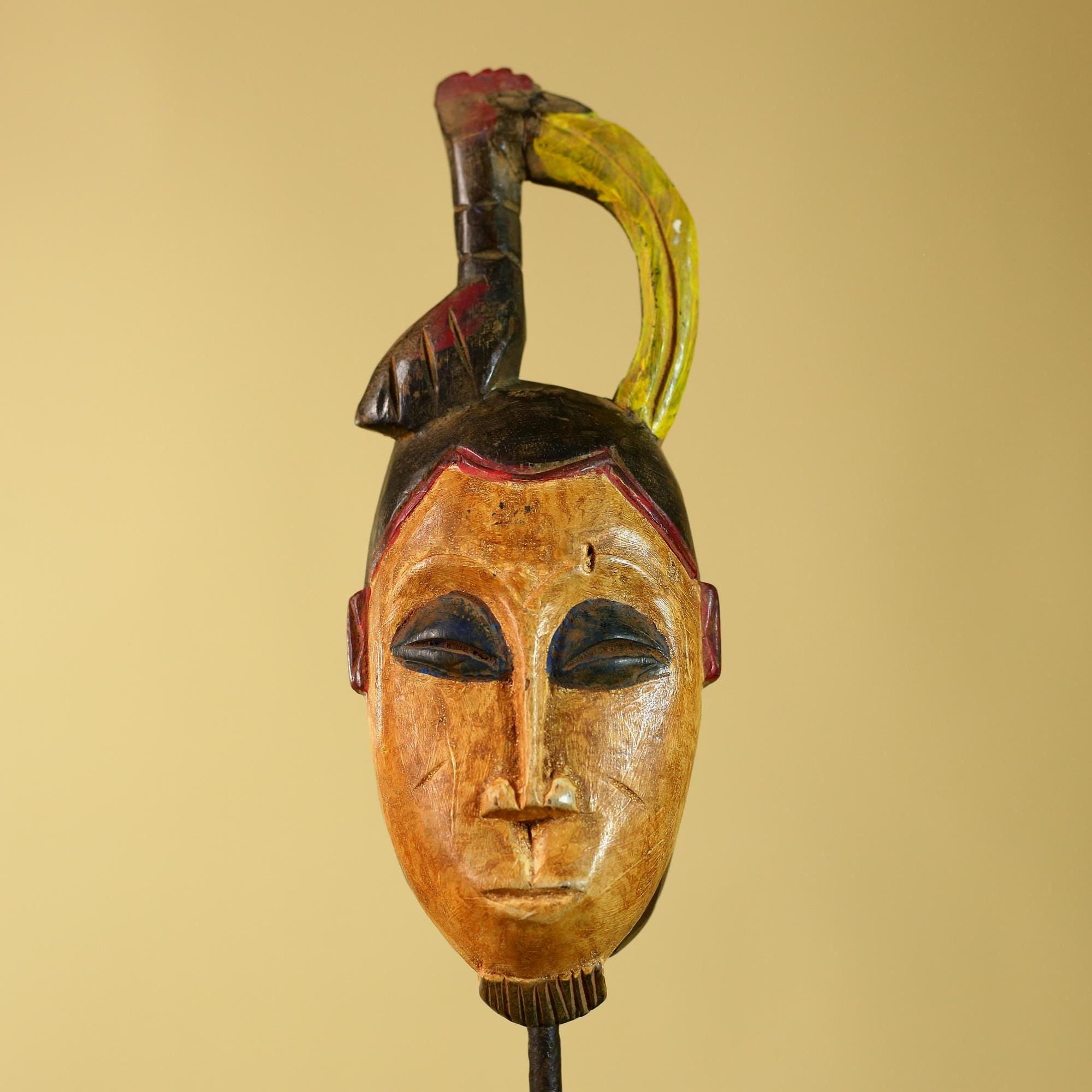 Vintage West African Baule Wooden Mask -Tribal Art Ceremonial Wall Decor-G6186