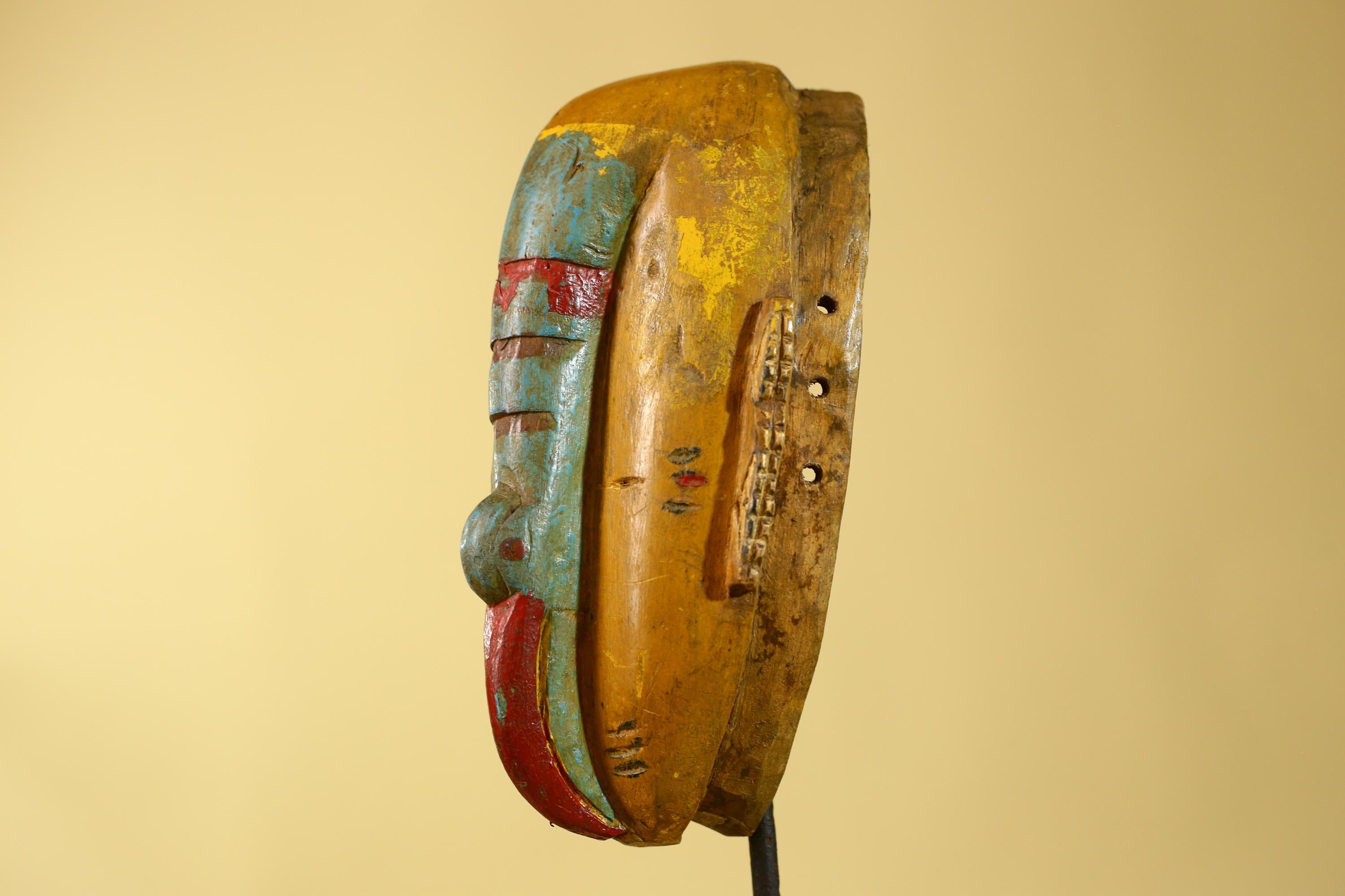 Vintage West African Painted Guro Wooden Mask -Tribal Art Wall Decor-G6187
