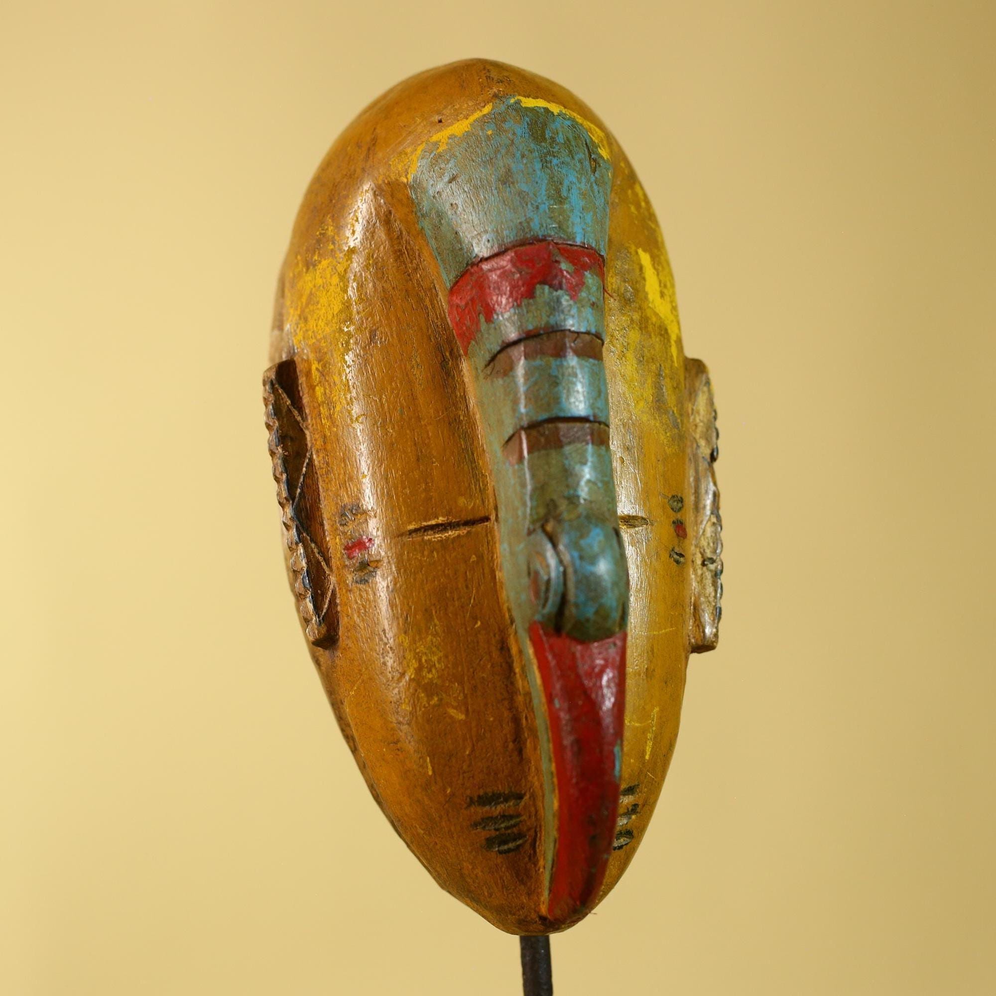 Vintage West African Painted Guro Wooden Mask -Tribal Art Wall Decor-G6187