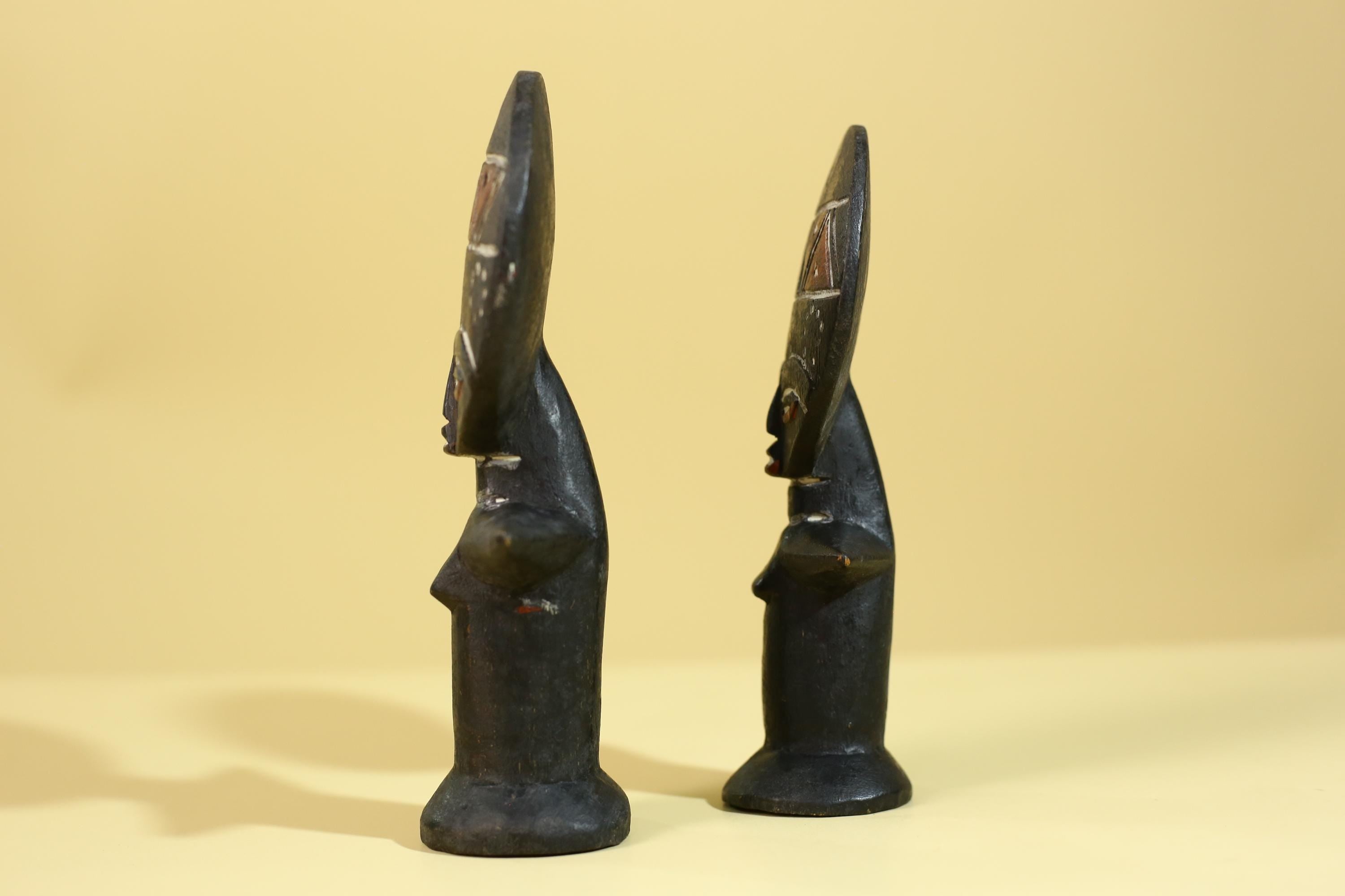 African Wooden Twin Figures Pair – Hand Carved Tribal Art Vintage Decor-G6191