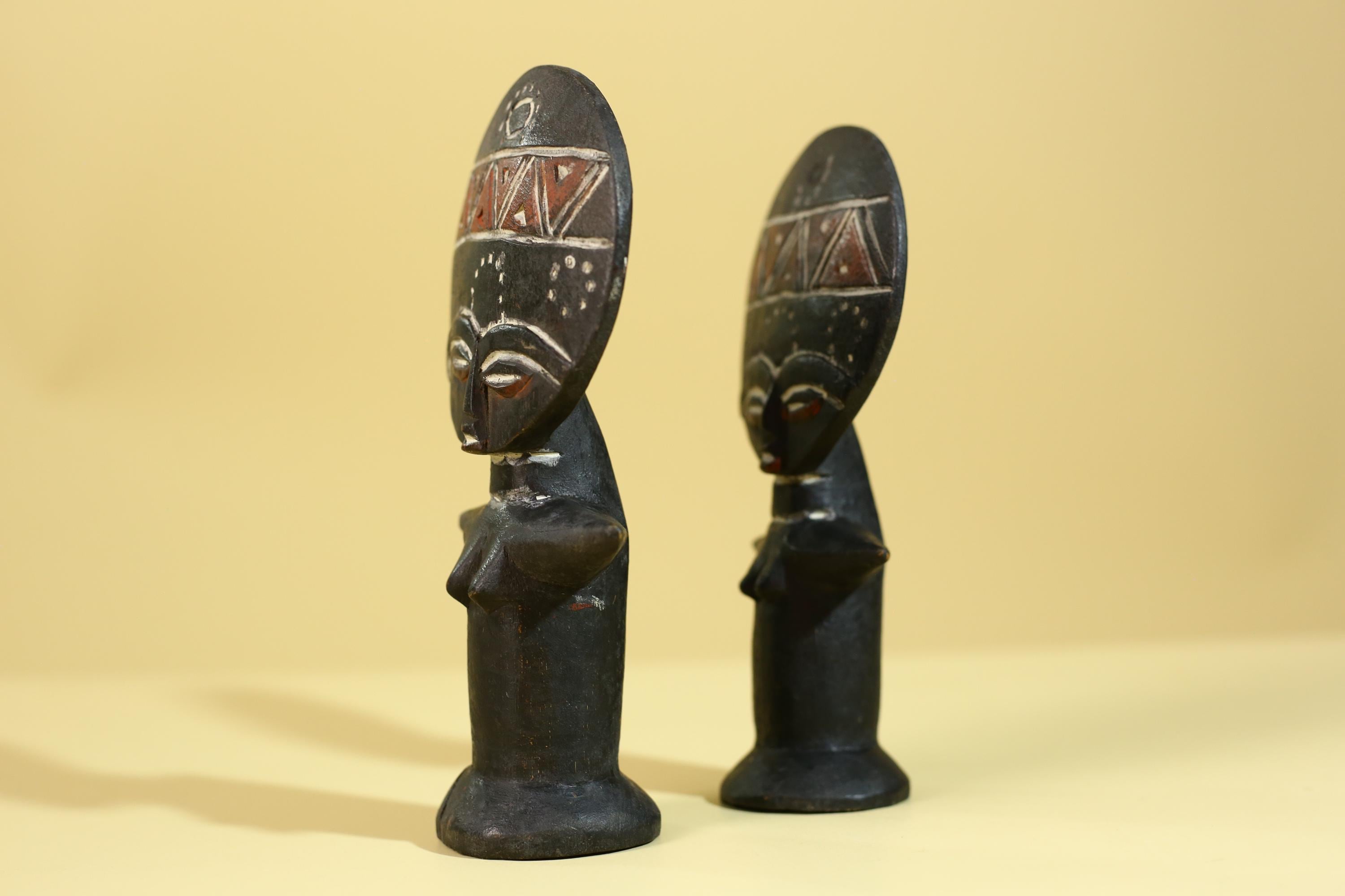 African Wooden Twin Figures Pair – Hand Carved Tribal Art Vintage Decor-G6191