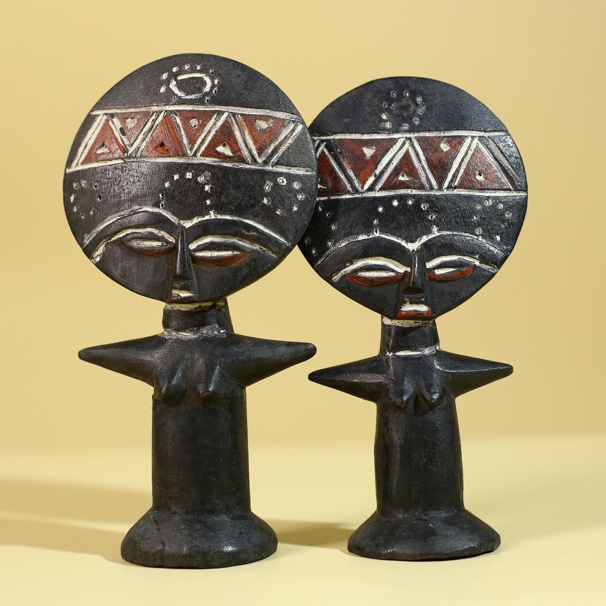 African Wooden Twin Figures Pair – Hand Carved Tribal Art Vintage Decor-G6191