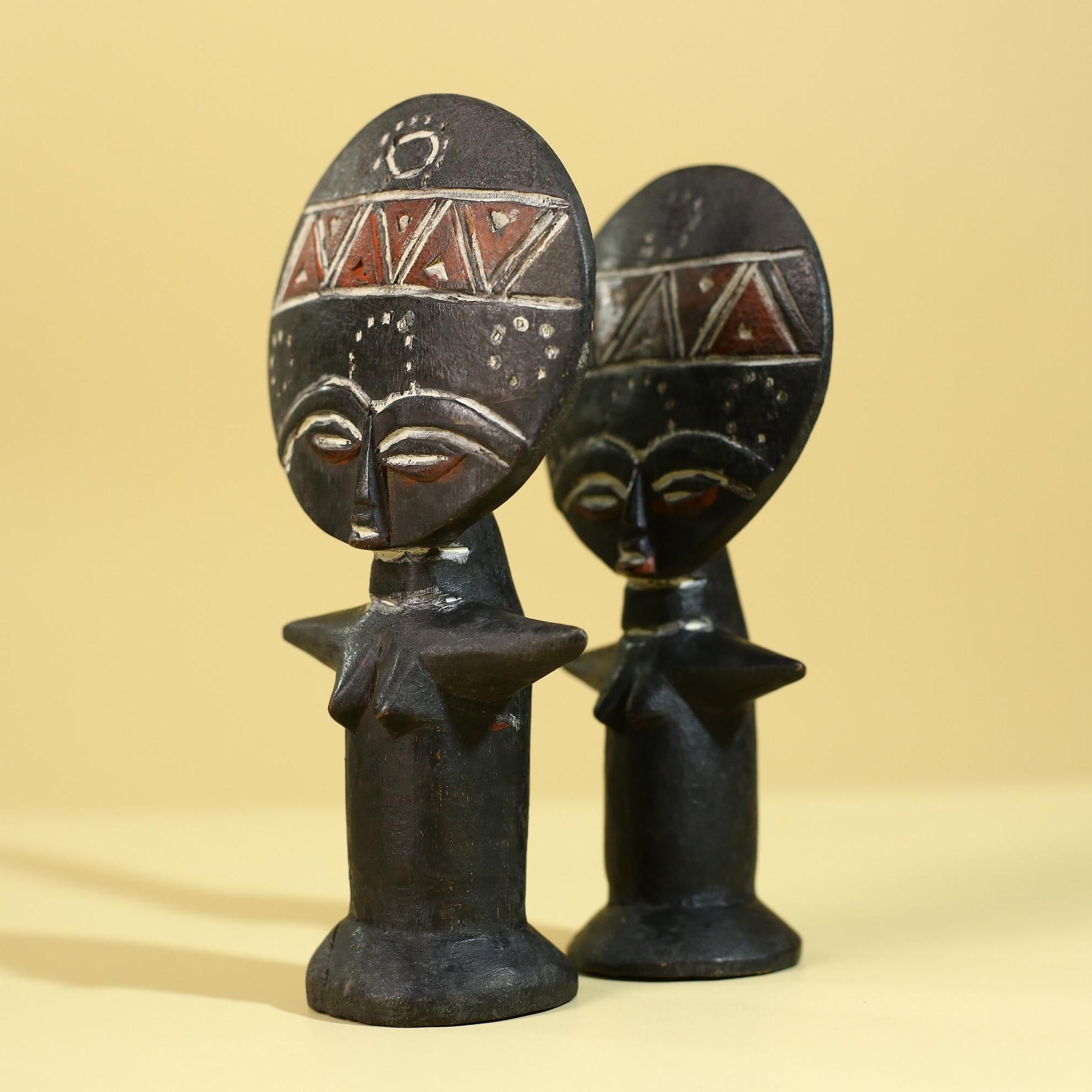 African Wooden Twin Figures Pair – Hand Carved Tribal Art Vintage Decor-G6191