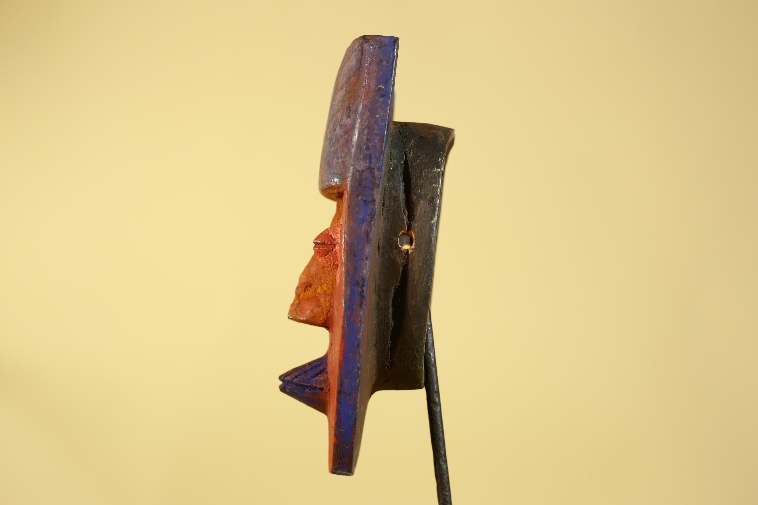 African Wooden Decorated Mask- Hand Carved Painted Tribal Art Wall Decor-G6192
