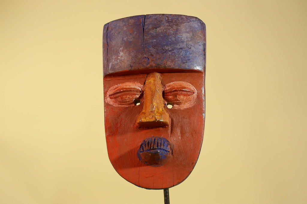 African Wooden Decorated Mask- Hand Carved Painted Tribal Art Wall Decor-G6192