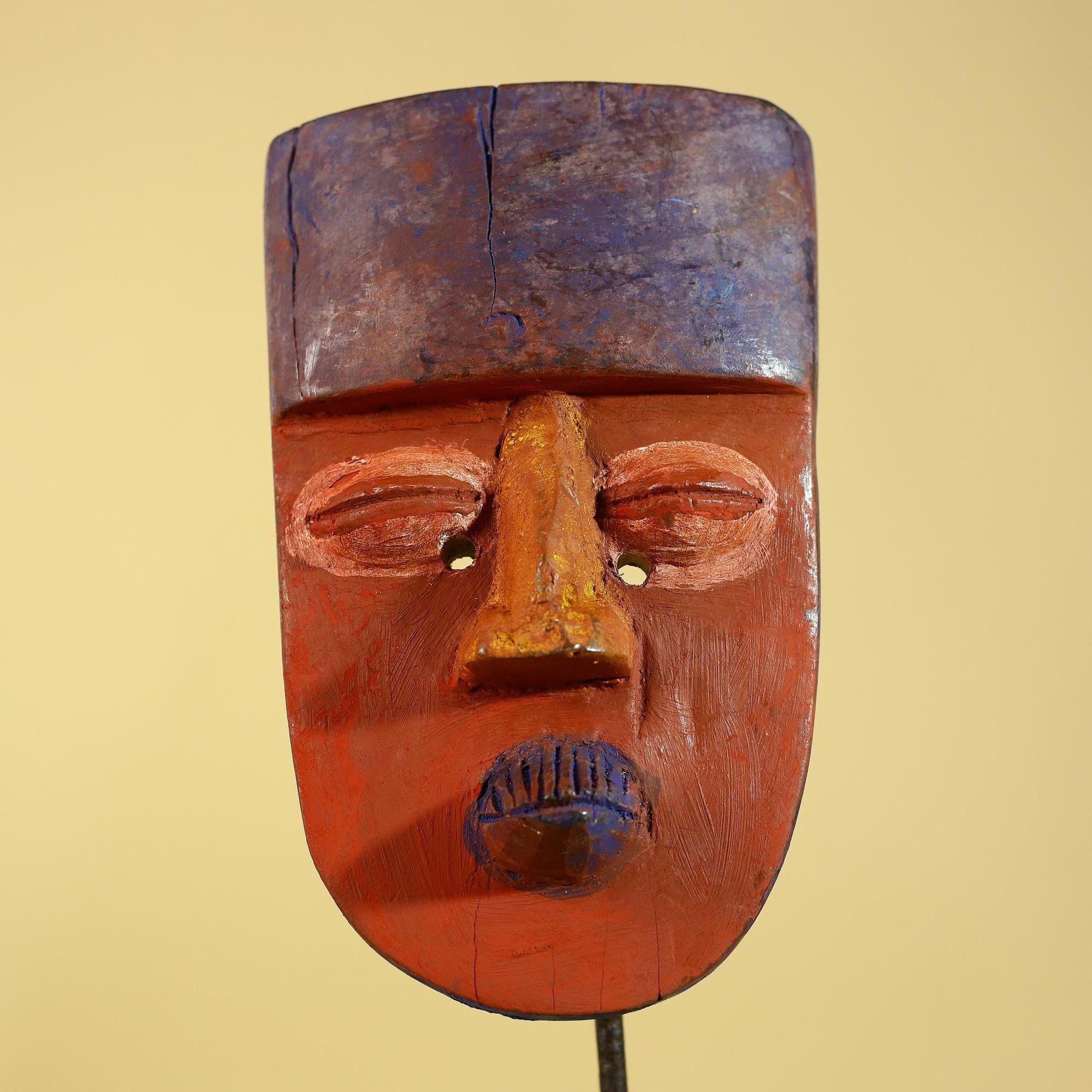 African Wooden Decorated Mask- Hand Carved Painted Tribal Art Wall Decor-G6192