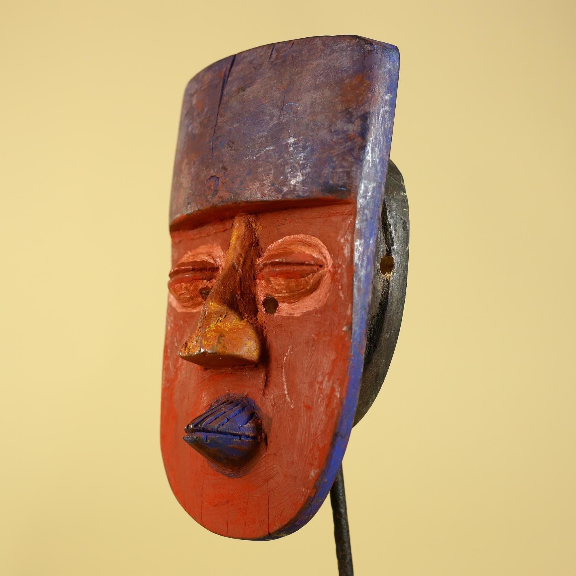 African Wooden Decorated Mask- Hand Carved Painted Tribal Art Wall Decor-G6192
