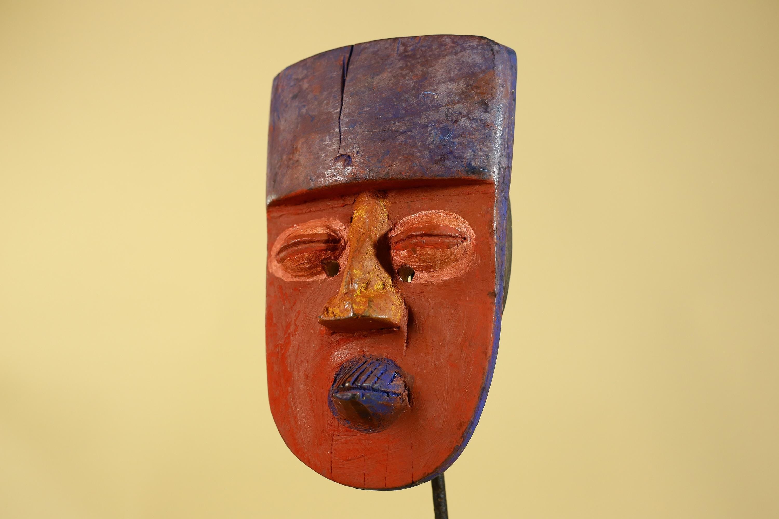 African Wooden Decorated Mask- Hand Carved Painted Tribal Art Wall Decor-G6192