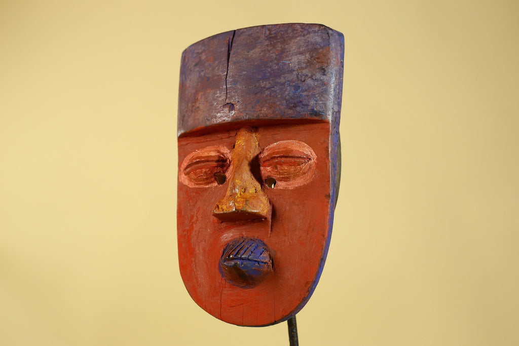 African Wooden Decorated Mask- Hand Carved Painted Tribal Art Wall Decor-G6192