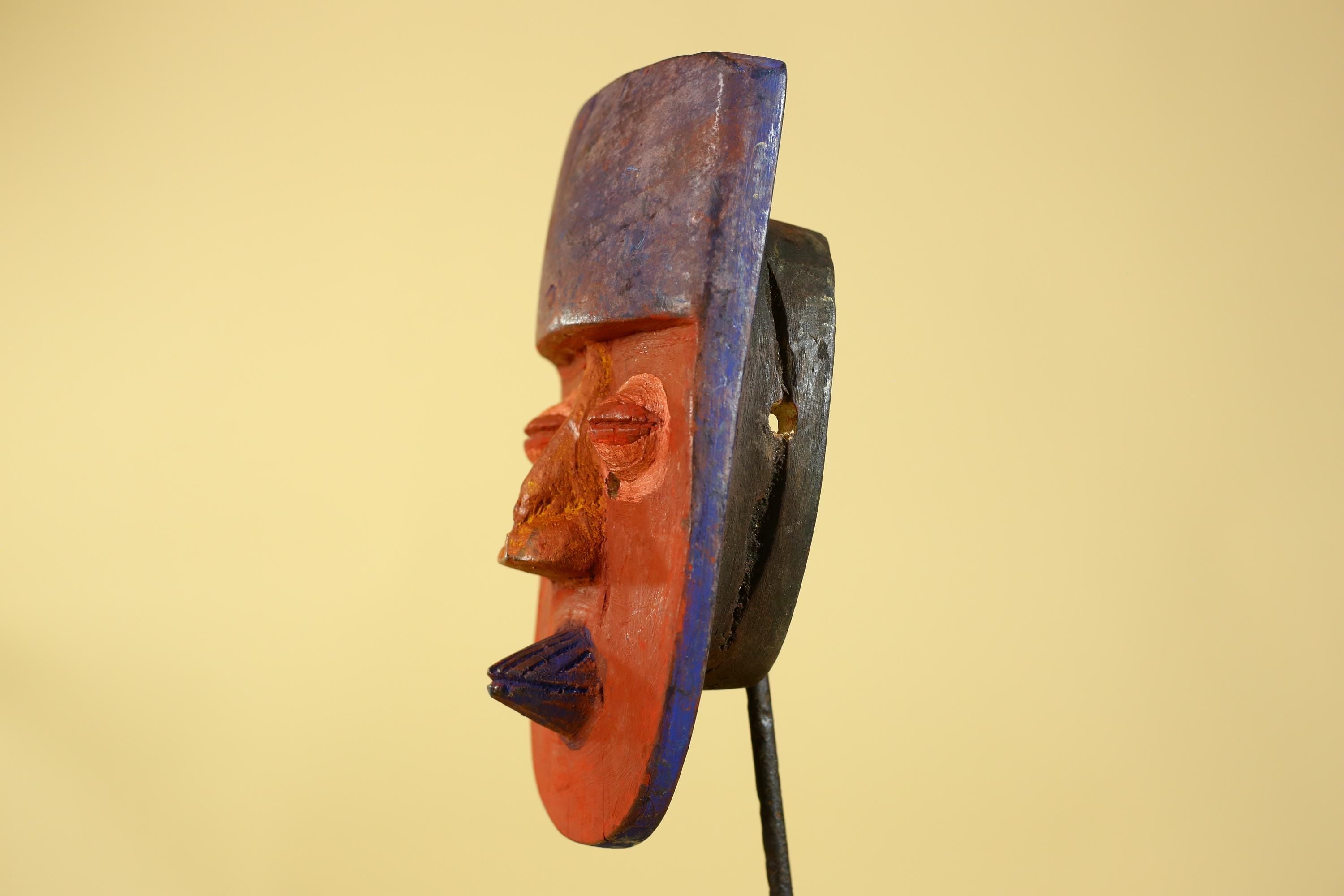 African Wooden Decorated Mask- Hand Carved Painted Tribal Art Wall Decor-G6192