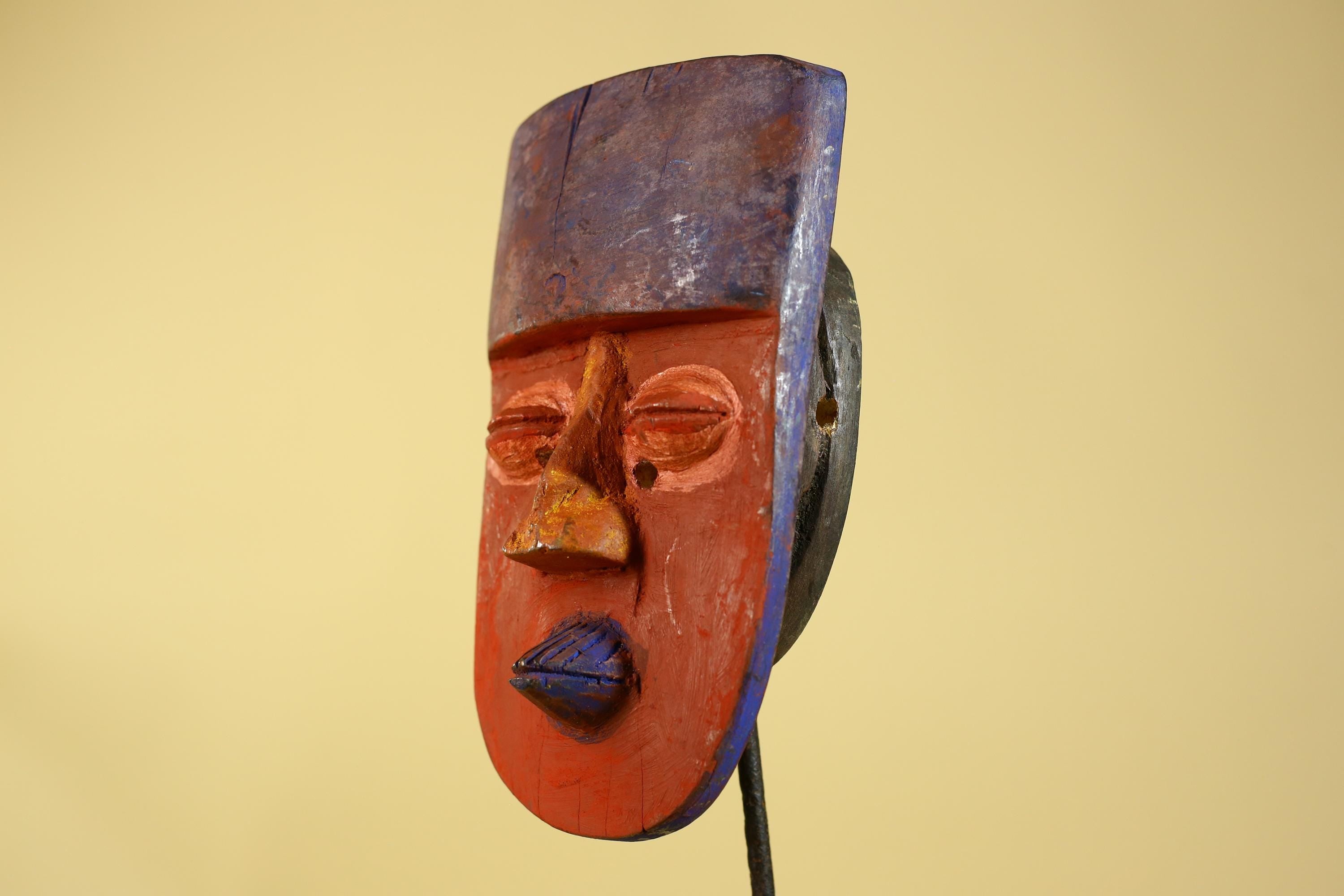 African Wooden Decorated Mask- Hand Carved Painted Tribal Art Wall Decor-G6192