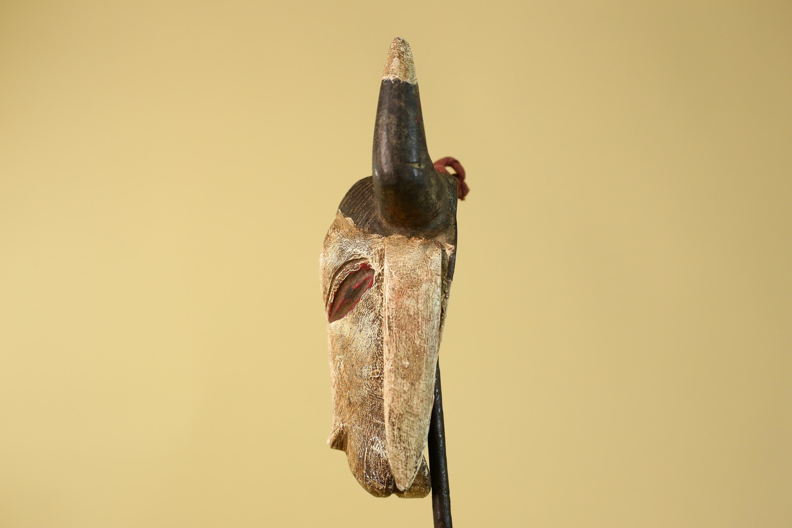 African Horned Senufo Mask-Hand Carved Wood Tribal Art Vintage Wall Decor-G6193