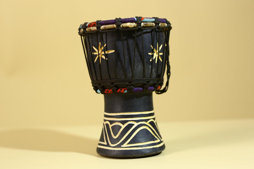 African Wooden Djembe Drum -Tribal Art Hand Carved African Decor-G6197