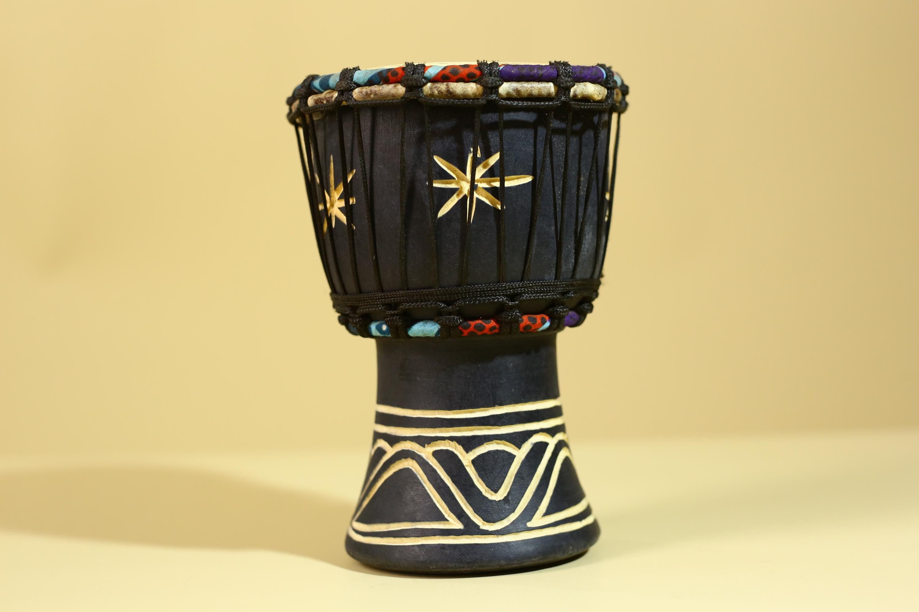 African Wooden Djembe Drum -Tribal Art Hand Carved African Decor-G6197