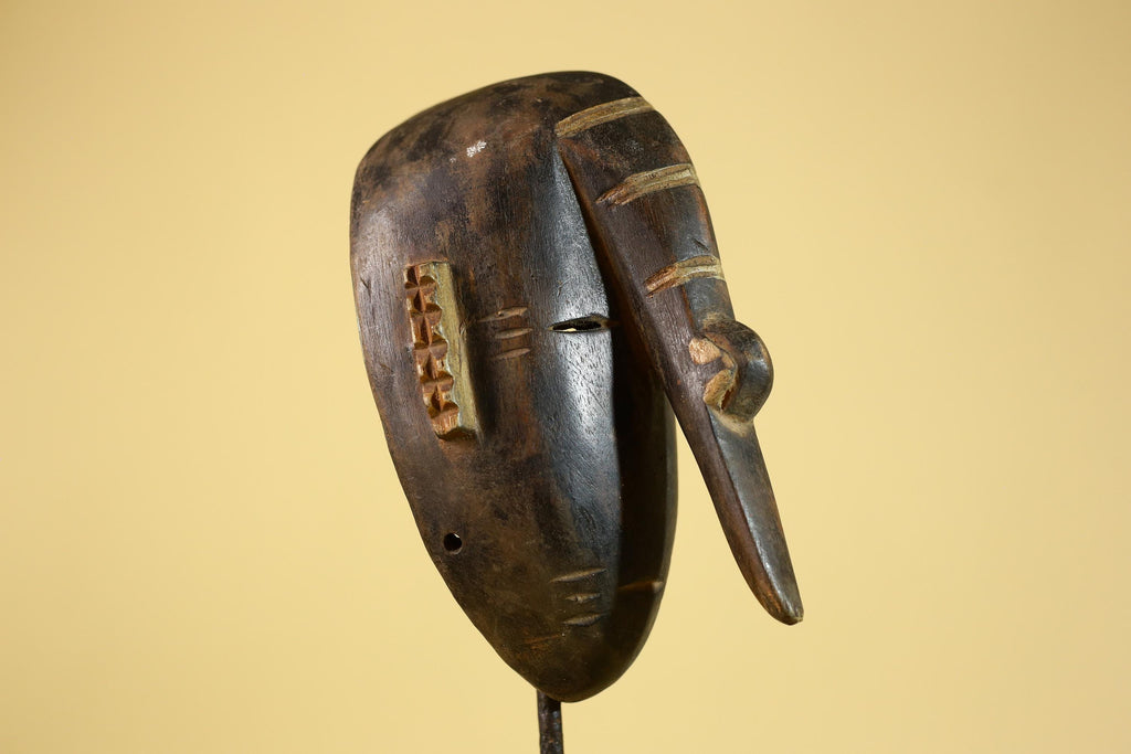 African Elongated Face Mask, Hand Carved Wooden Tribal Ritual Art- G6263