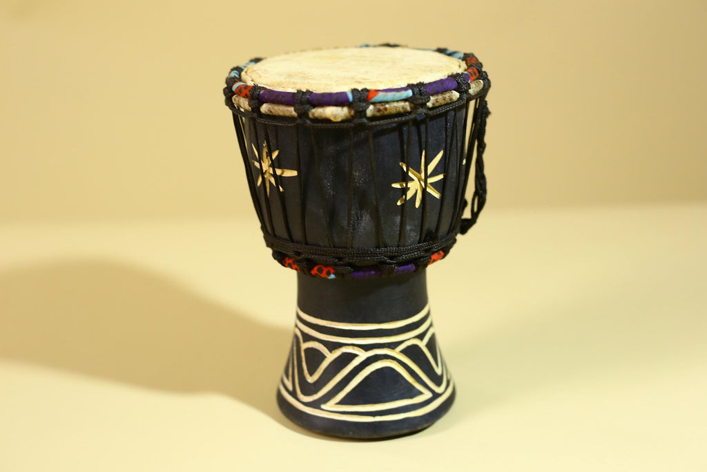 African Wooden Djembe Drum -Tribal Art Hand Carved African Decor-G6197