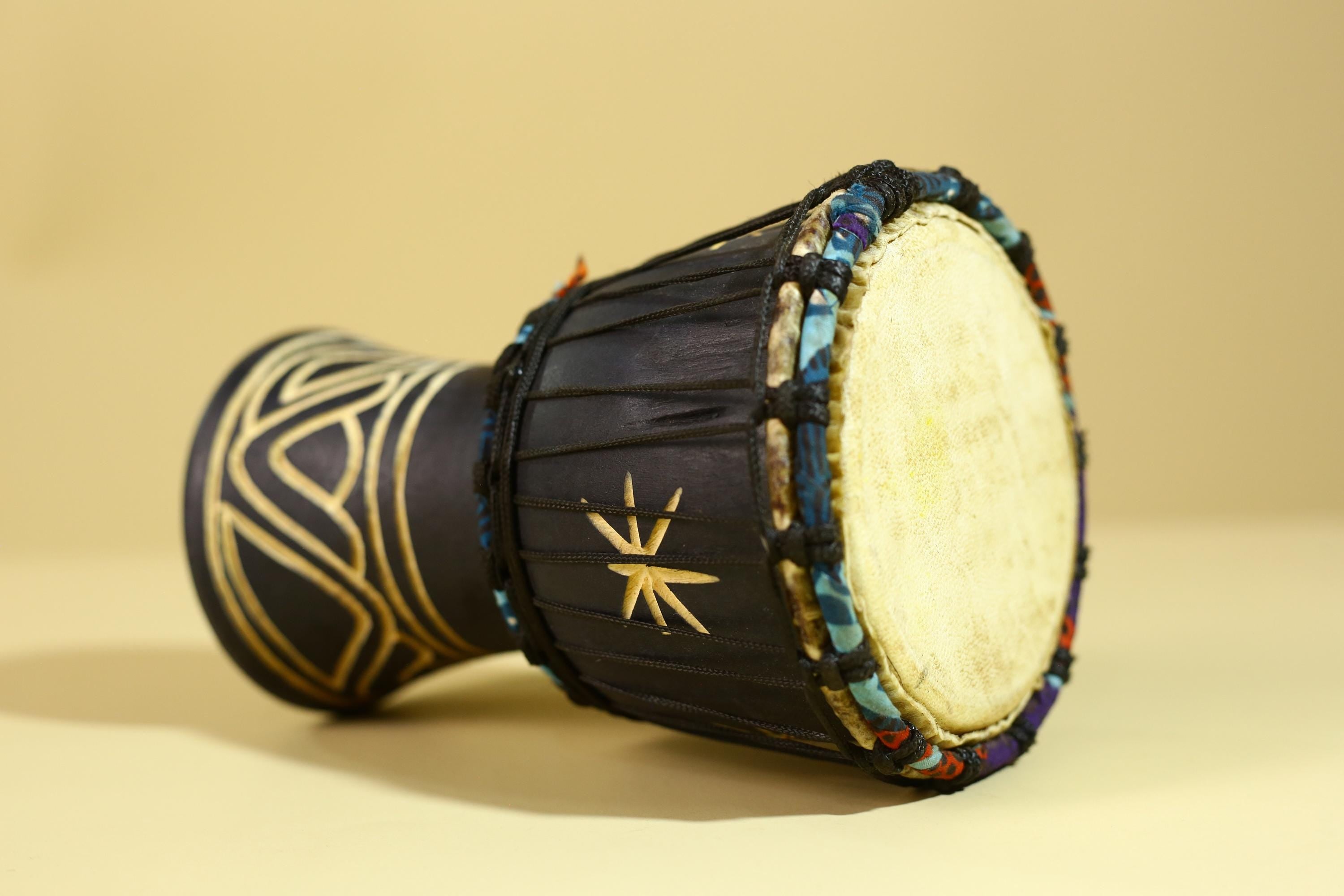 African Wooden Djembe Drum -Tribal Art Hand Carved African Decor-G6197