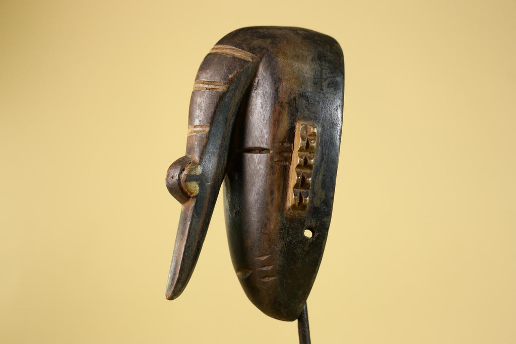 African Elongated Face Mask, Hand Carved Wooden Tribal Ritual Art- G6263