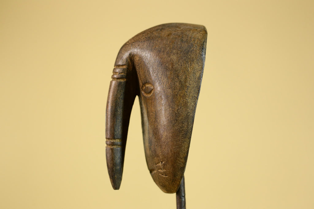 African Wooden Mask with Elongated Nose, Hand Carved Tribal Wood Art- G6264