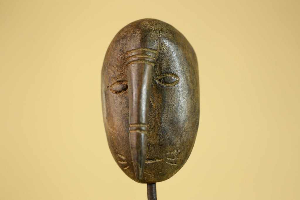 African Wooden Mask with Elongated Nose, Hand Carved Tribal Wood Art- G6264