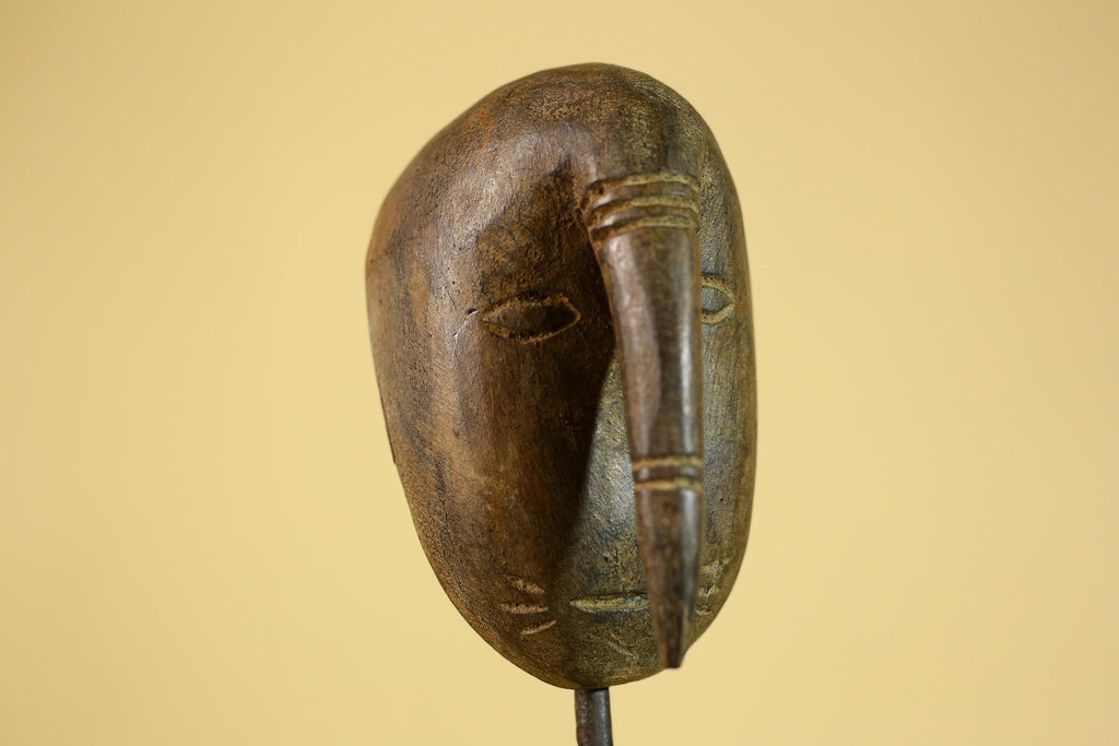 African Wooden Mask with Elongated Nose, Hand Carved Tribal Wood Art- G6264