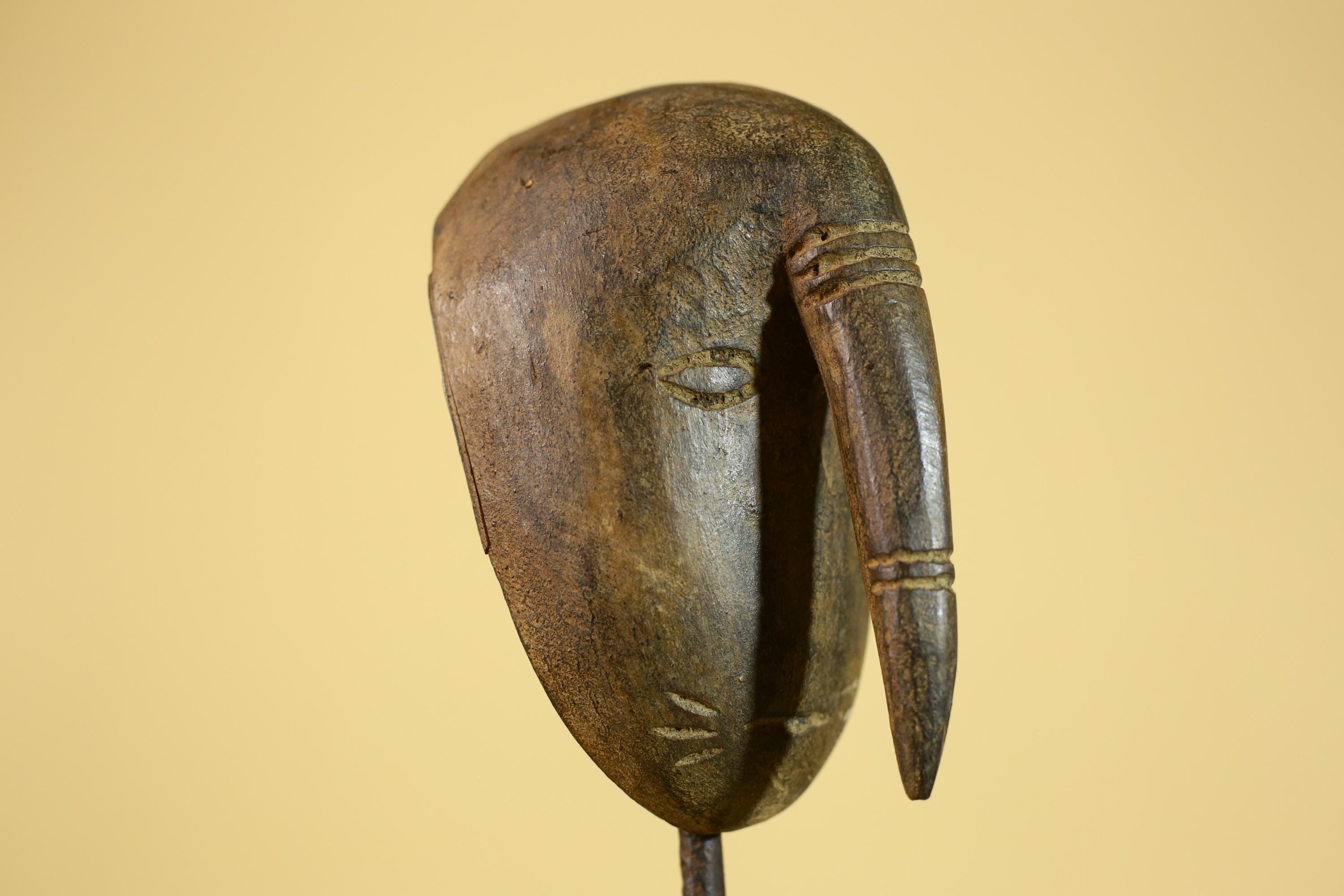 African Wooden Mask with Elongated Nose, Hand Carved Tribal Wood Art- G6264