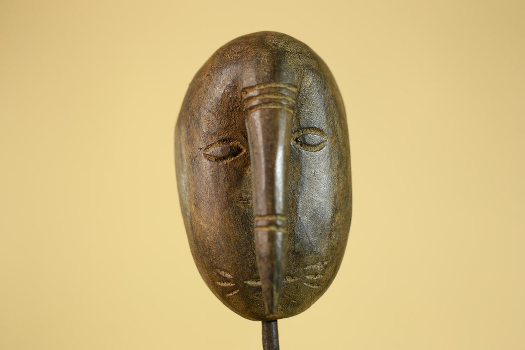 African Wooden Mask with Elongated Nose, Hand Carved Tribal Wood Art- G6264