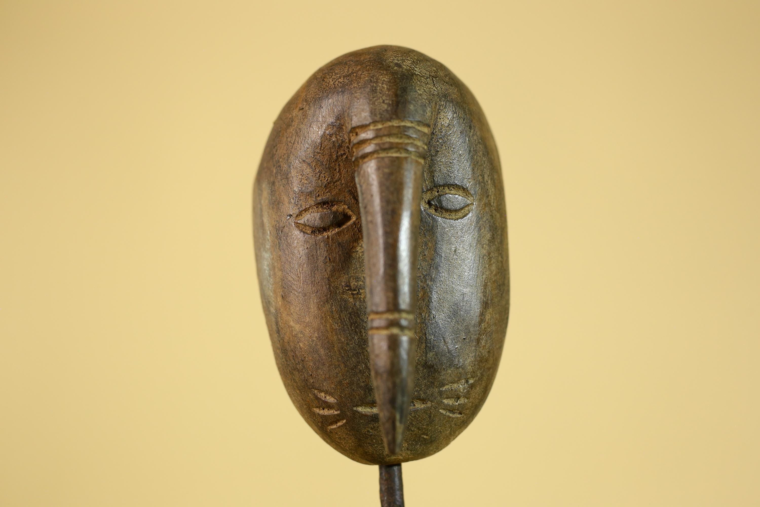 African Wooden Mask with Elongated Nose, Hand Carved Tribal Wood Art- G6264