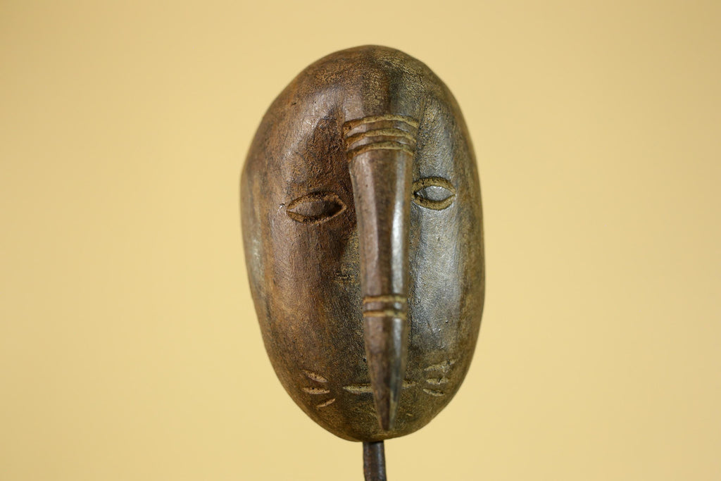 African Wooden Mask with Elongated Nose, Hand Carved Tribal Wood Art- G6264