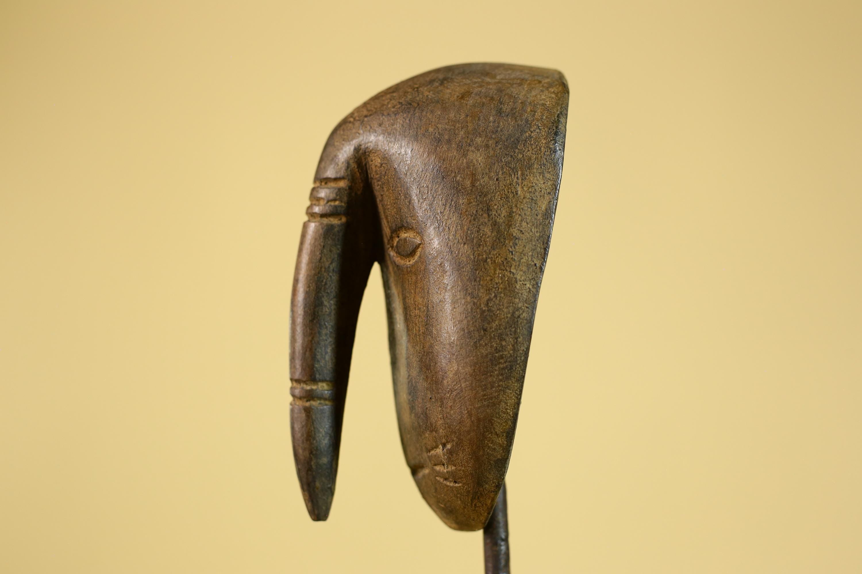 African Wooden Mask with Elongated Nose, Hand Carved Tribal Wood Art- G6264