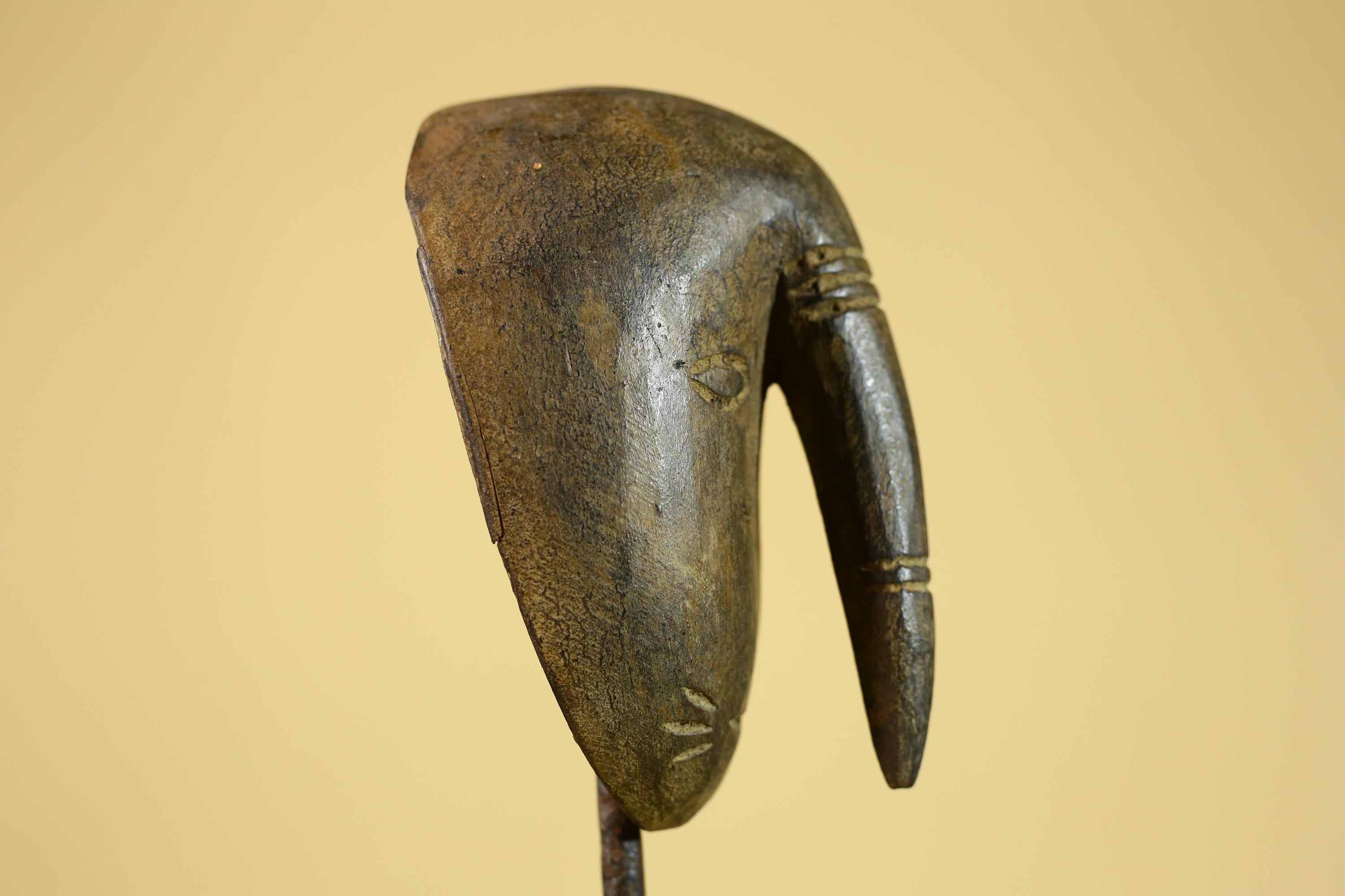 African Wooden Mask with Elongated Nose, Hand Carved Tribal Wood Art- G6264