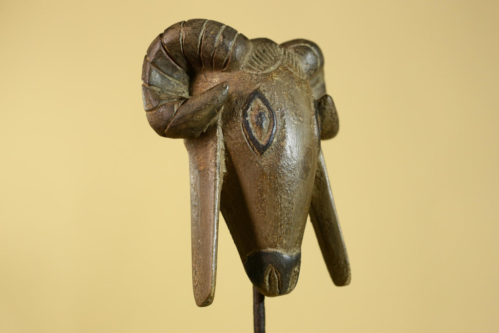 Antique African Wooden Ram Mask- Head Tribal Animal Art Carved Decor-G6199