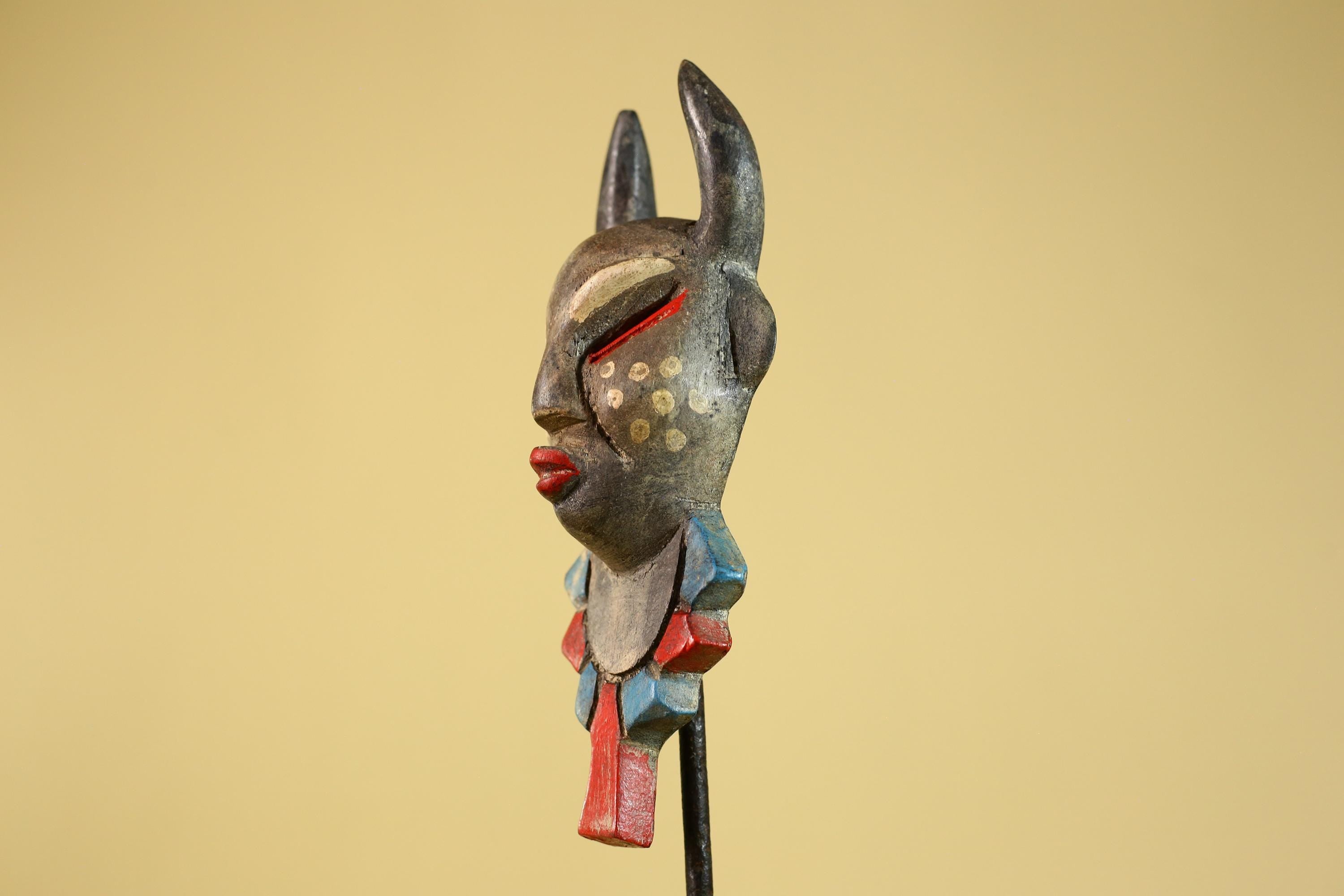 African Horned Ritual Mask,  Hand Carved Painted Tribal Ceremonial Art- G6265