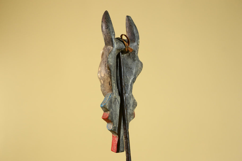African Horned Ritual Mask,  Hand Carved Painted Tribal Ceremonial Art- G6265