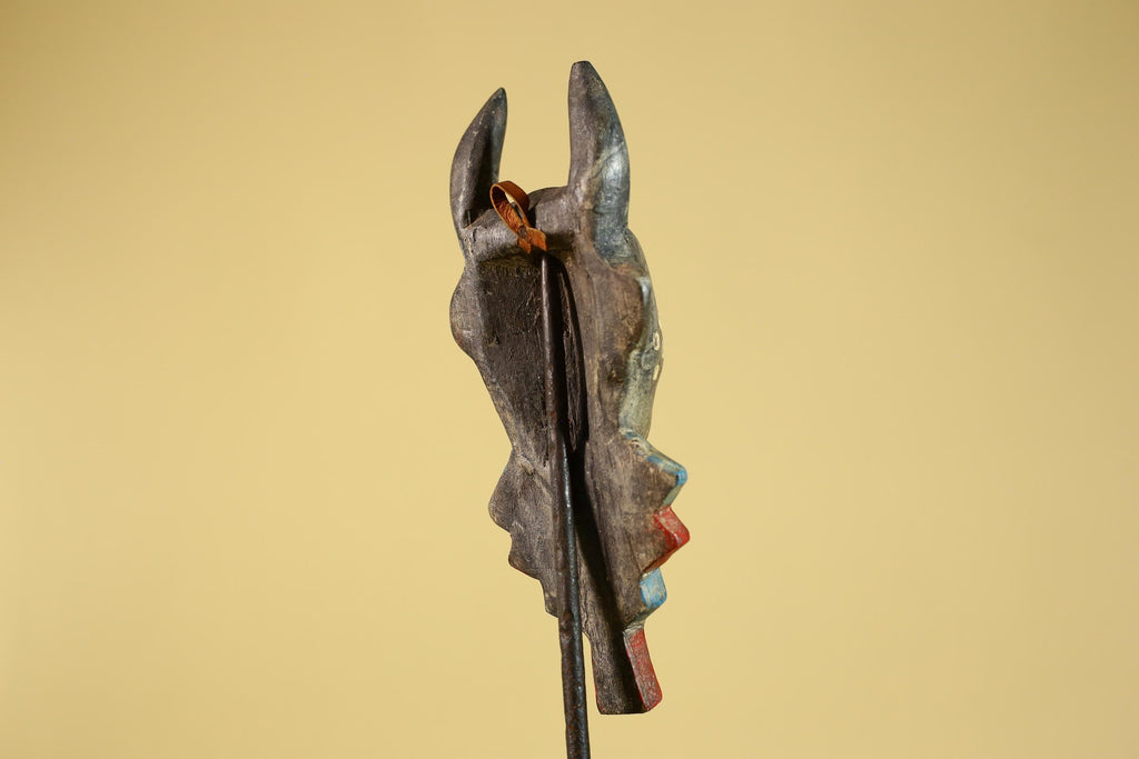 African Horned Ritual Mask,  Hand Carved Painted Tribal Ceremonial Art- G6265