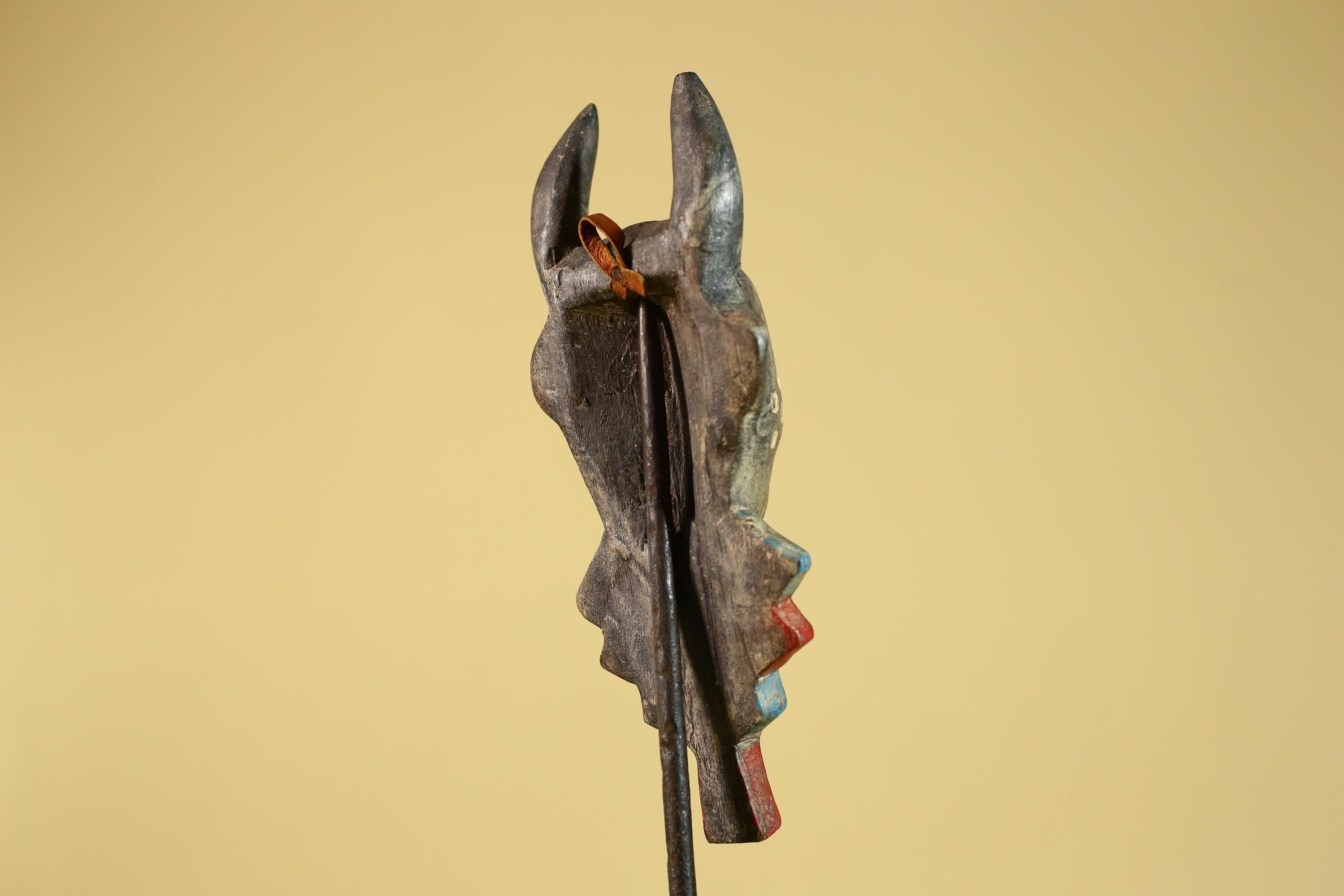 African Horned Ritual Mask,  Hand Carved Painted Tribal Ceremonial Art- G6265