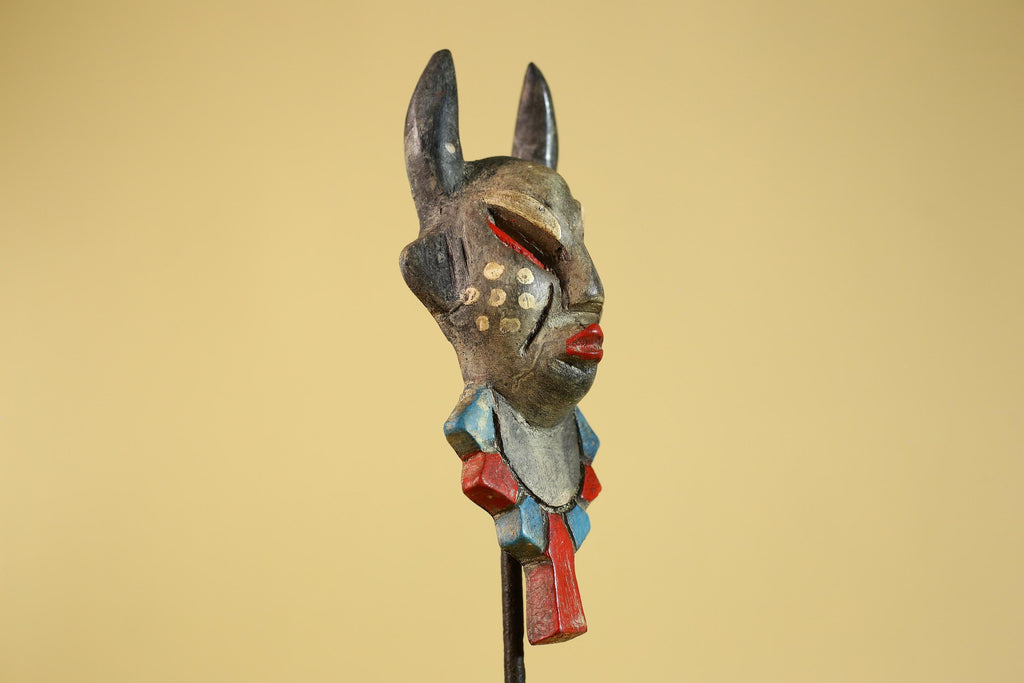 African Horned Ritual Mask,  Hand Carved Painted Tribal Ceremonial Art- G6265