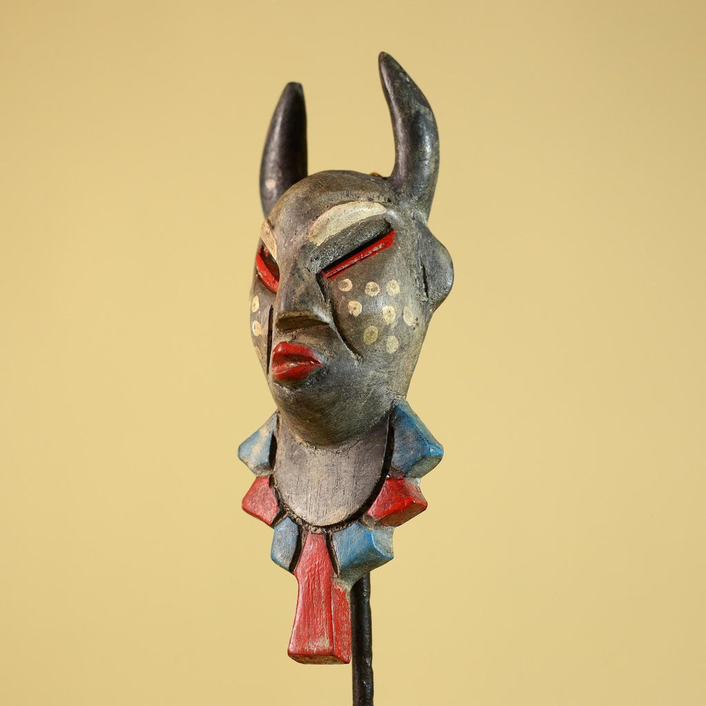 African Horned Ritual Mask,  Hand Carved Painted Tribal Ceremonial Art- G6265
