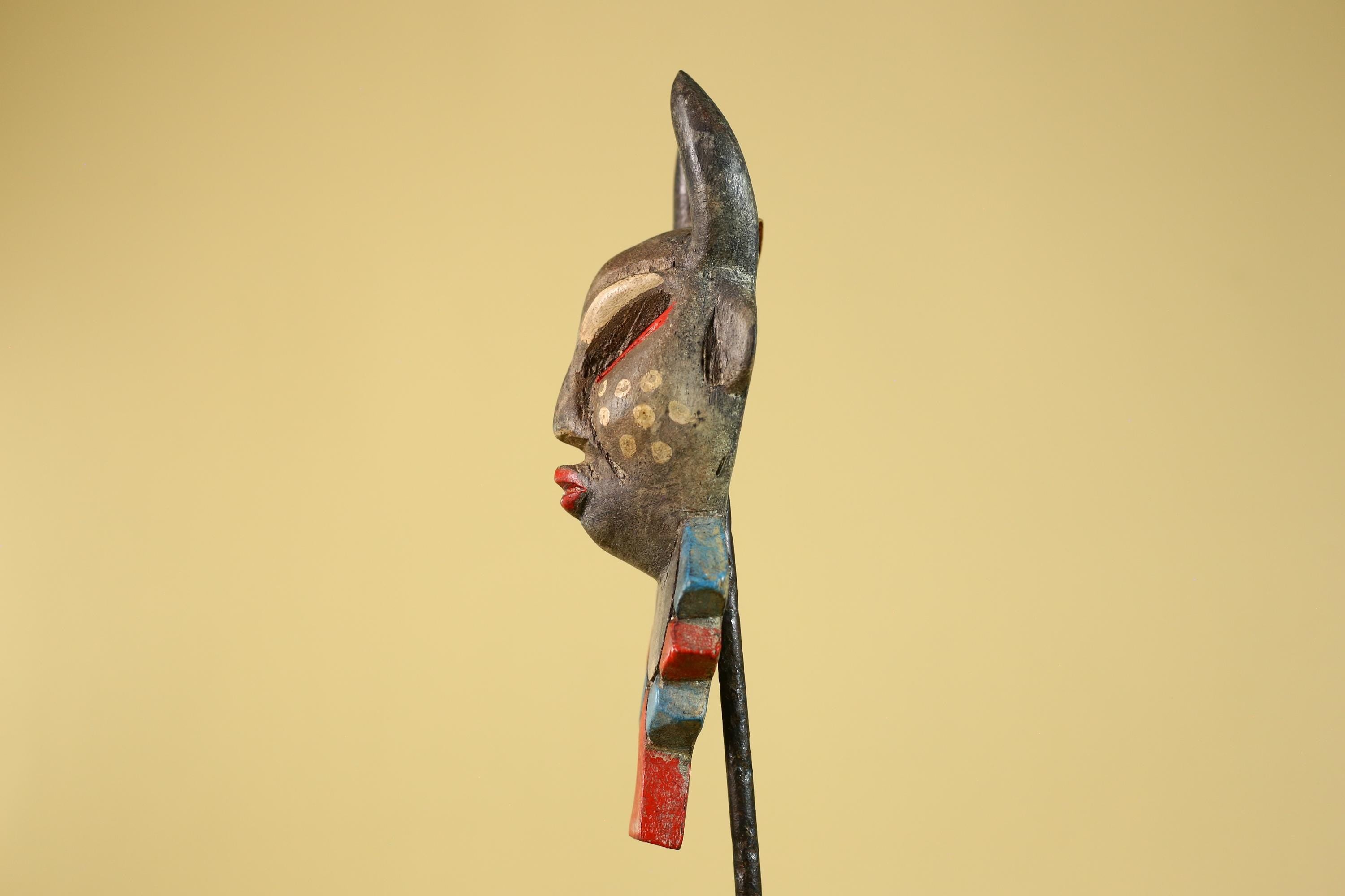 African Horned Ritual Mask,  Hand Carved Painted Tribal Ceremonial Art- G6265