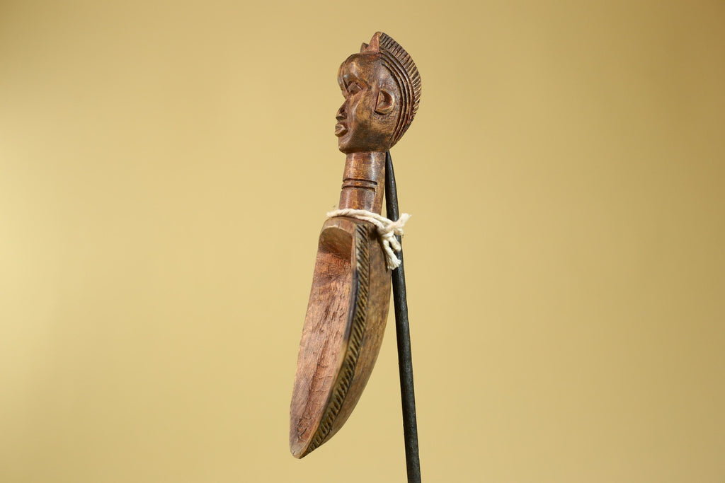 African Wood Spoon with Carved Figure – Hand Carved Wooden Tribal Art-G6266
