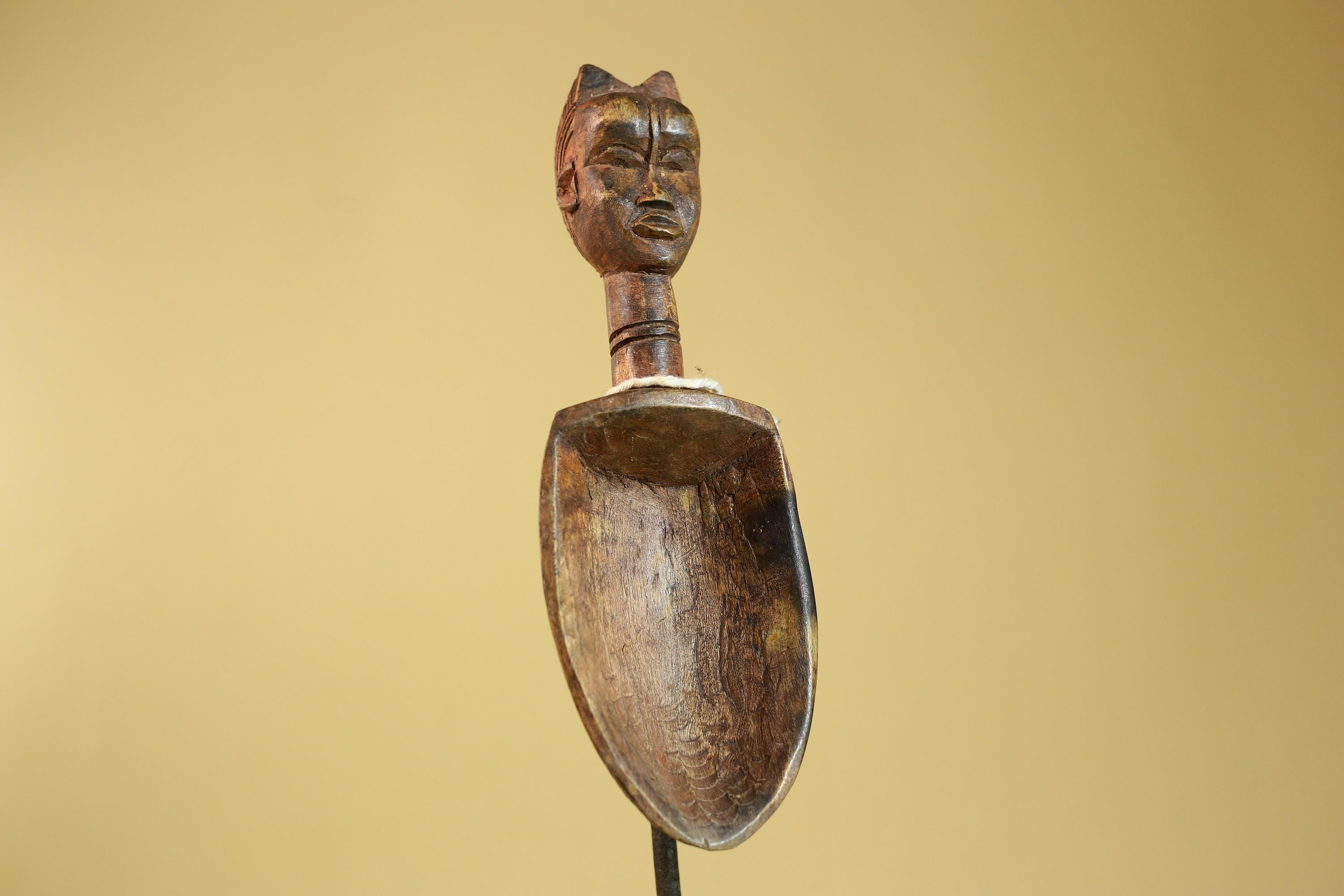 African Wood Spoon with Carved Figure – Hand Carved Wooden Tribal Art-G6266