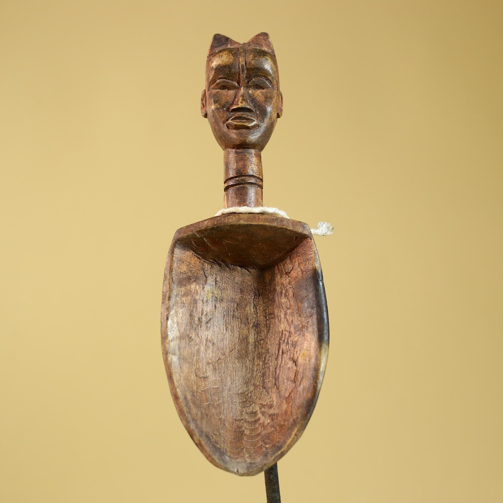 African Wood Spoon with Carved Figure – Hand Carved Wooden Tribal Art-G6266