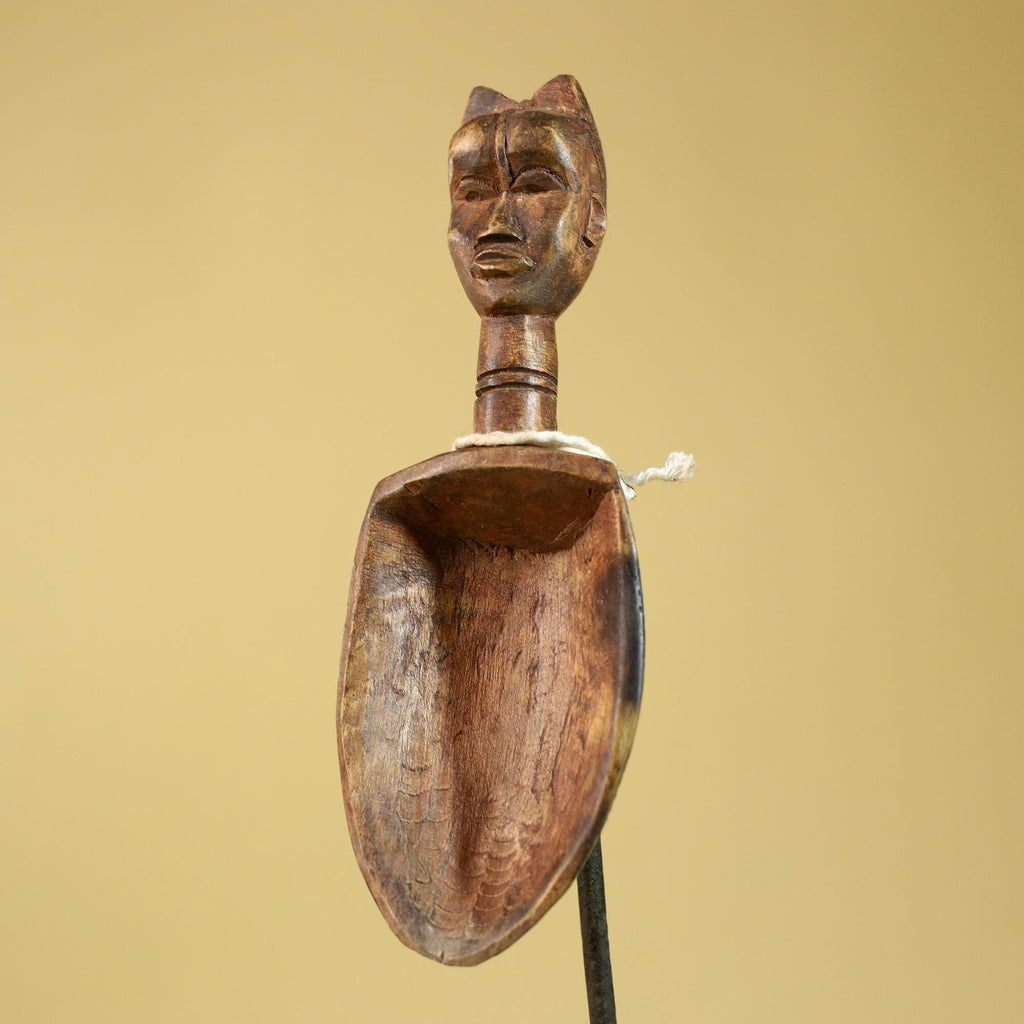 African Wood Spoon with Carved Figure – Hand Carved Wooden Tribal Art-G6266