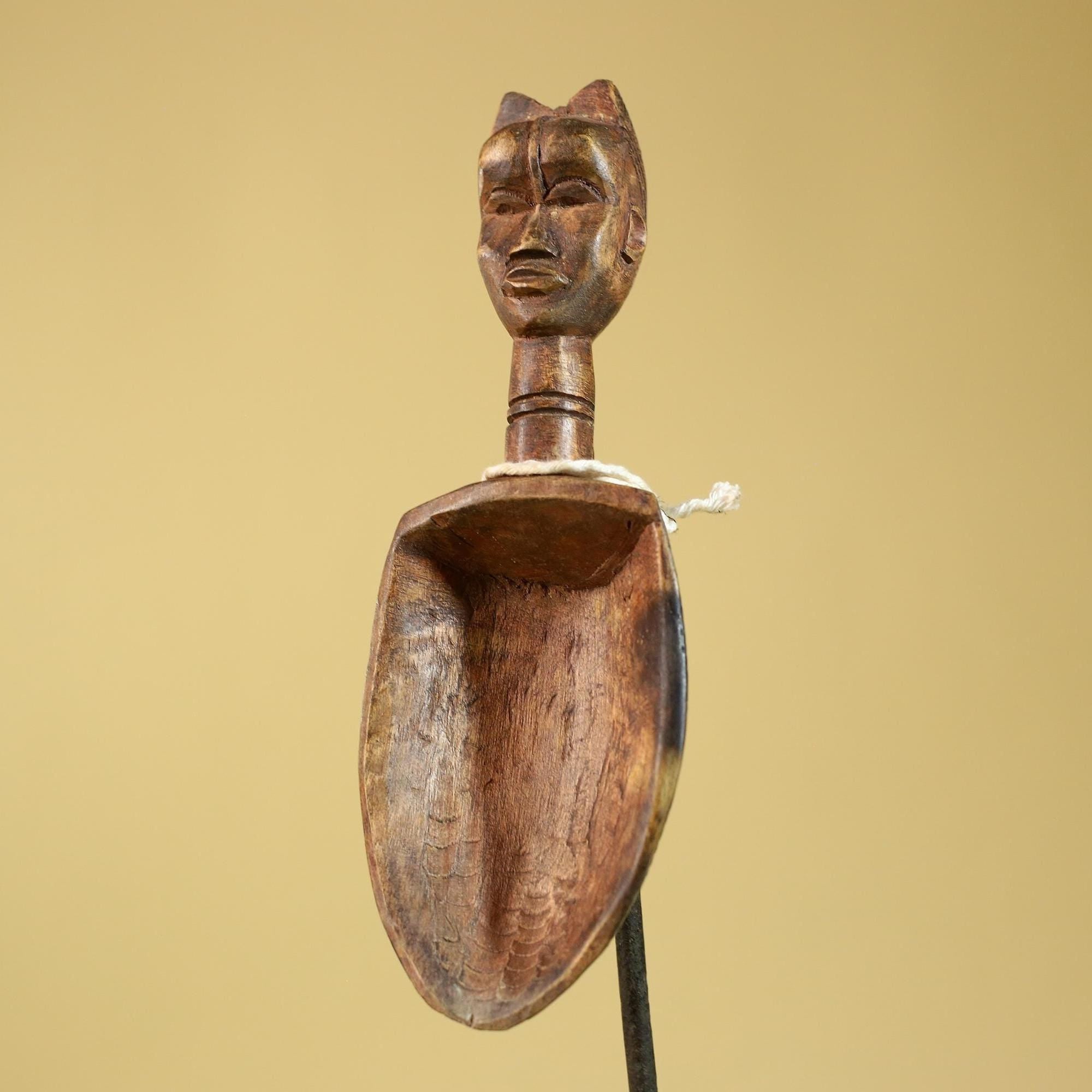 African Wood Spoon with Carved Figure – Hand Carved Wooden Tribal Art-G6266