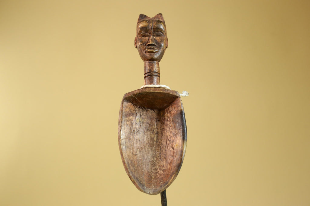 African Wood Spoon with Carved Figure – Hand Carved Wooden Tribal Art-G6266