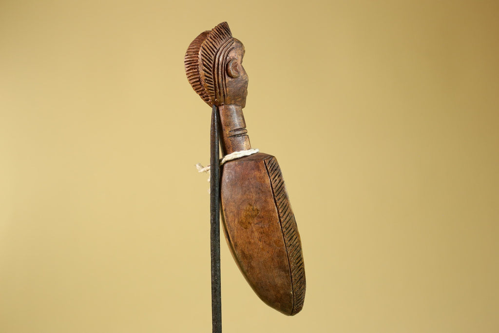 African Wood Spoon with Carved Figure – Hand Carved Wooden Tribal Art-G6266