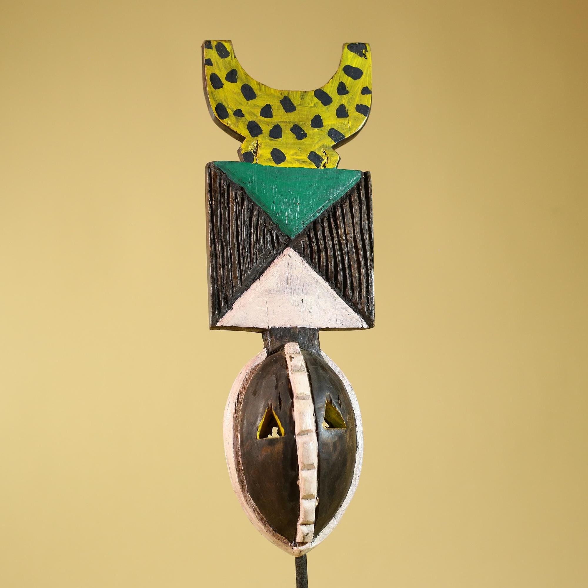 African Wood Mask, Hand Carved Bwa Plank from Burkina Faso Wall decor- G6268