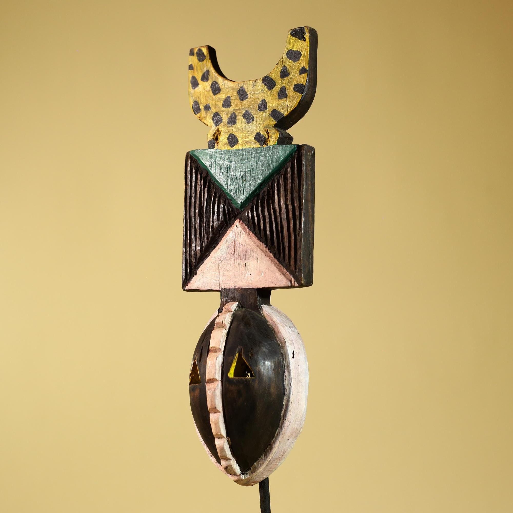African Wood Mask, Hand Carved Bwa Plank from Burkina Faso Wall decor- G6268