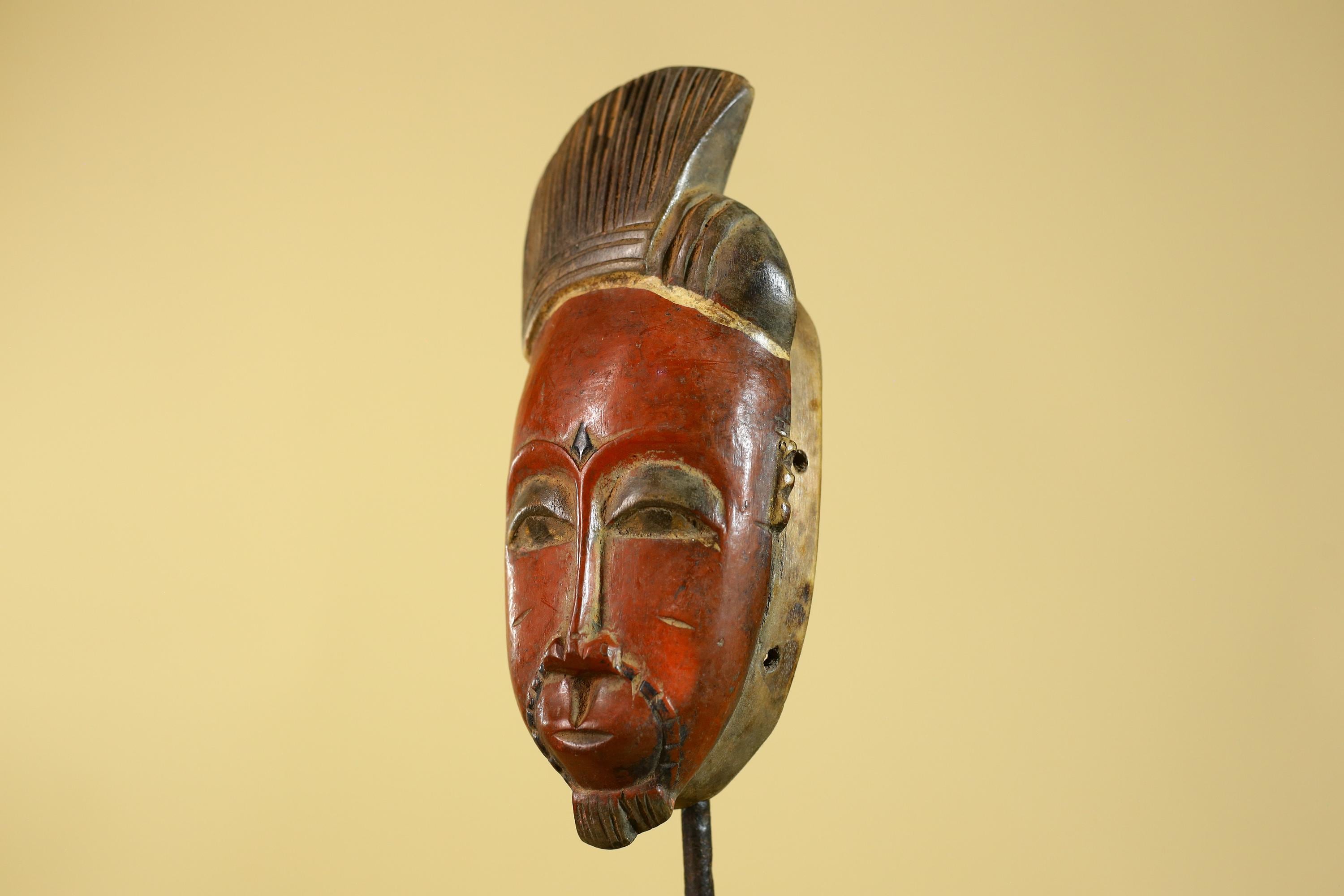 Hand Carved African Mask in Baule Style – Wooden Tribal Wall Art-G6203
