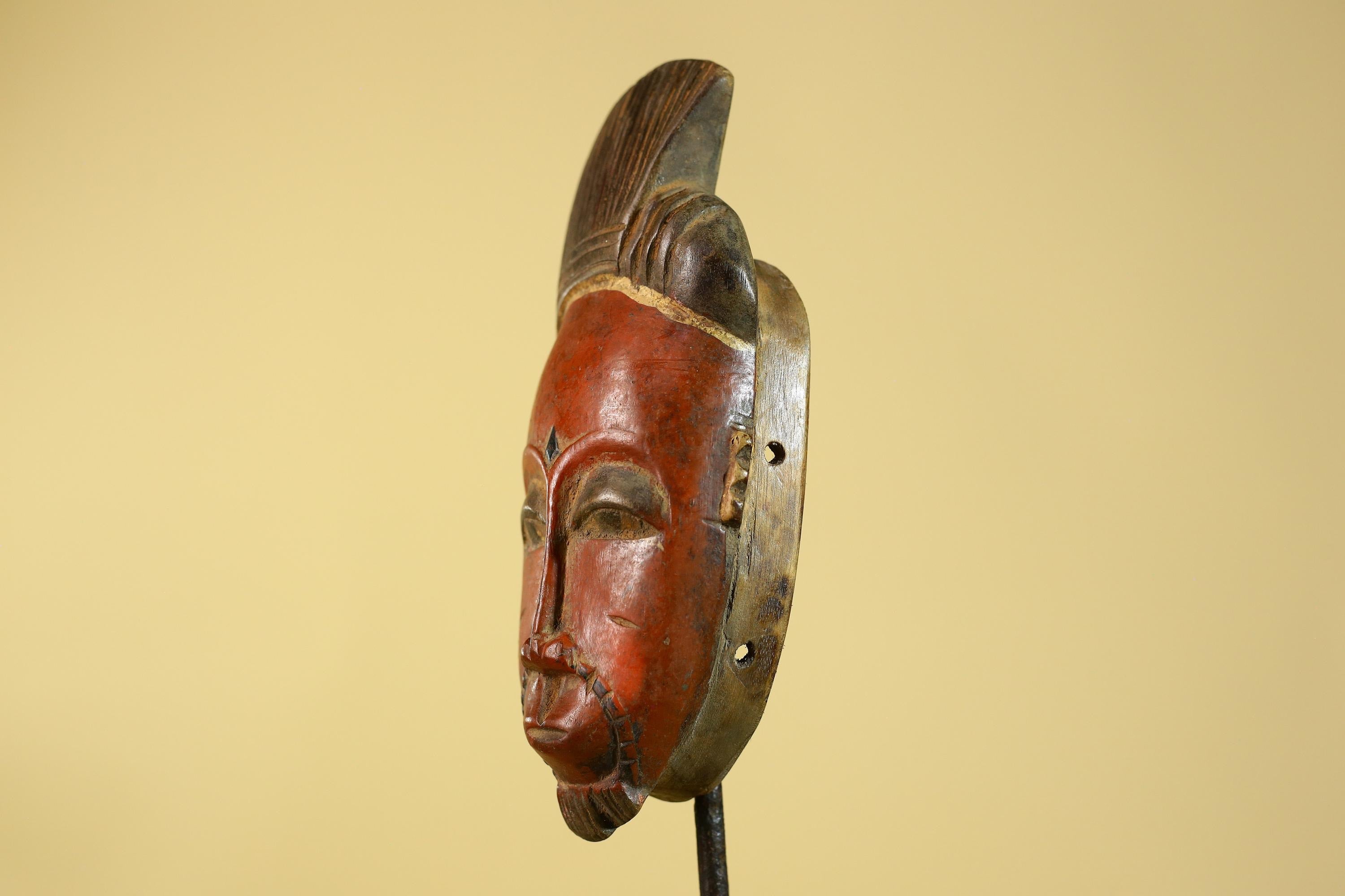 Hand Carved African Mask in Baule Style – Wooden Tribal Wall Art-G6203